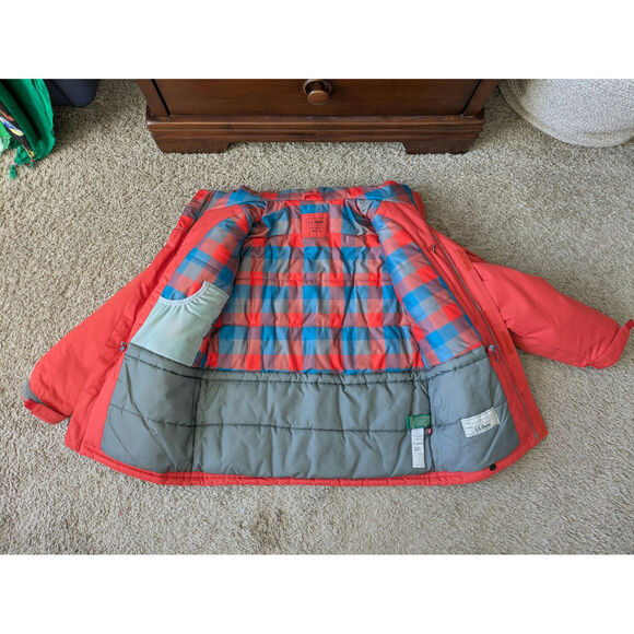 L.L.Bean Snow Insulated Jacket Boys M 10-12 Orange Primaloft Outdoors Thermal - Picture 2 of 8